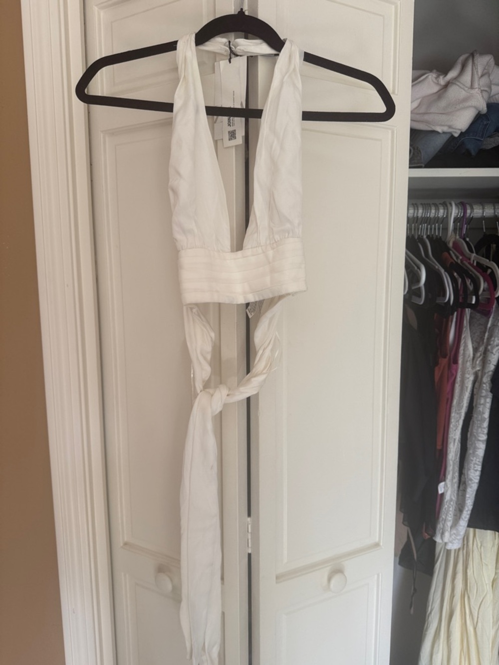 Zara White Halter Tie-Back Crop Top